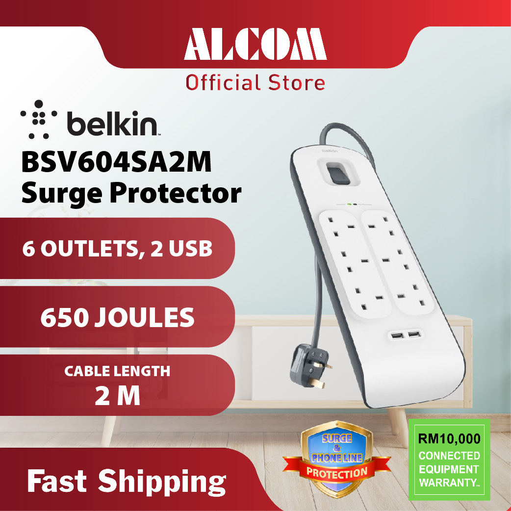 BSV604sa2M BELKIN BSV604SA2M 6 Gang, 2 USB Surge Extension - Image 1