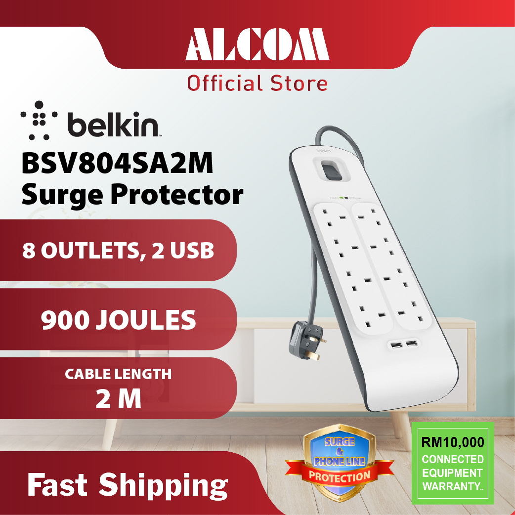 BSV804sa2M BELKIN BSV804SA2M 8 Gang, 2 USB Surge Extension - Image 1